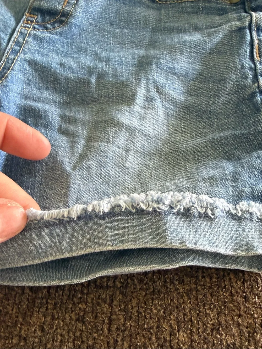 Justice Light Blue Denim-Look Girls Shorts with Gray Ribbed Waist